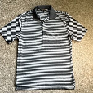 Peter Millar Gray and White Striped Summer Comfort Golf Shirt - Size Medium